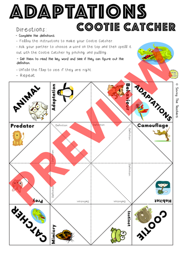 Animal Adaptations Cootie Catcher Activity | Teaching Resources
