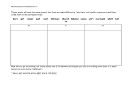 Read Write Inc Phonics - ur - ir - er worksheets. | Teaching Resources