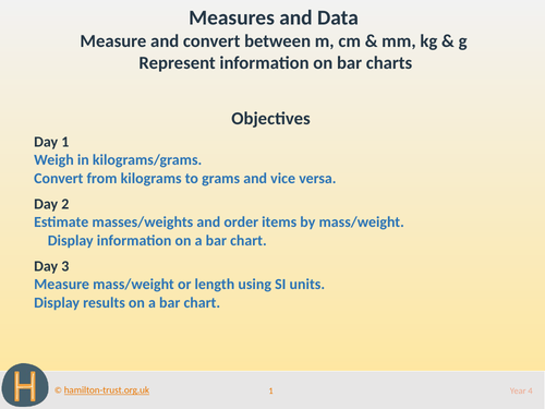 Use SI units; bar charts - Teaching Presentation - Year 4