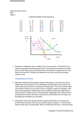 AQA Economics A level Paper 3 MCQs Explained Answers | Teaching Resources