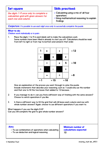Revise and solve problems involving all four operations - Problem-Solving Investigation  -Year 4