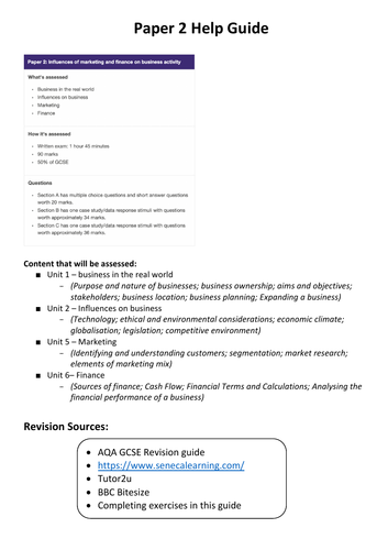 AQA GCSE Business (9-1) Paper 1 and Paper 2 help guides for Students ...