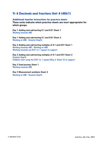 Add/subt 0.1s & 0.01s; measures problems - Practice Worksheets & Answers - Year 4