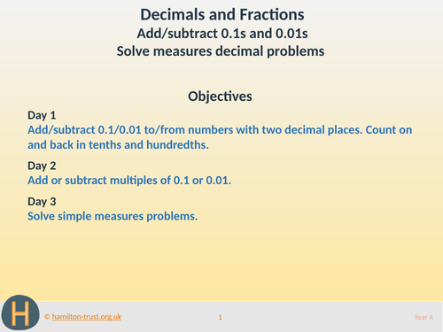 Add/subt 0.1s & 0.01s; measures problems - Teaching Presentation - Year 4