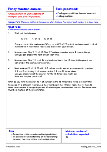 Equivalent fractions; solve fraction problems - Problem-Solving Investigation  - Year 4
