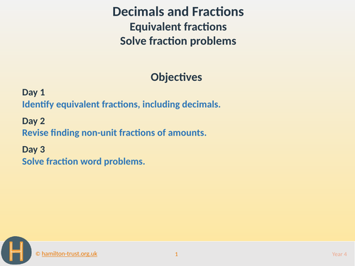 Equivalent fractions; solve fraction problems - Teaching Presentation - Year 4