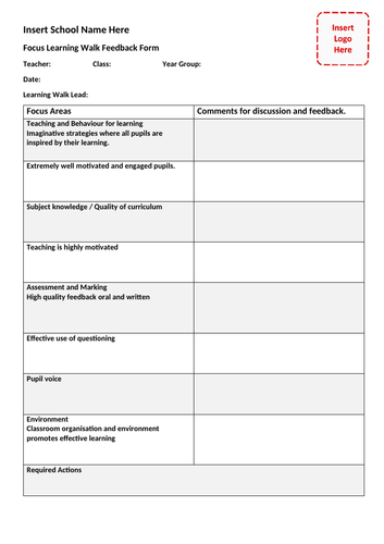 Focus Learning Walk Form 2019 | Teaching Resources