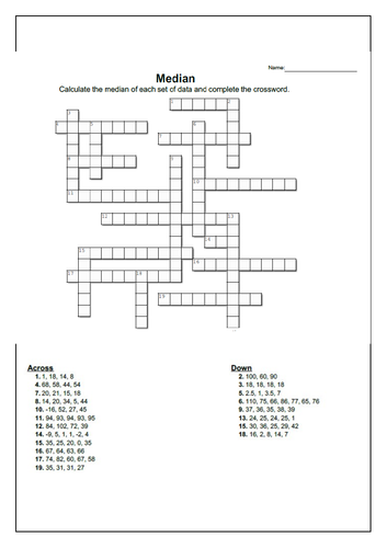 Number Grid: Median Worksheet | Teaching Resources