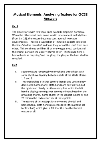 analysing texture for gcse music teaching resources