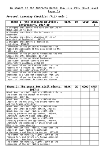 In search of the American Dream: USA 1917-1996 (AS/A Level Paper 1) edexcel A Level