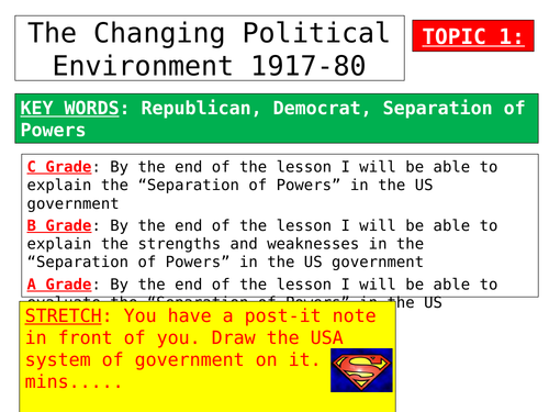 Lesson 2 - US system of government for History Edexcel