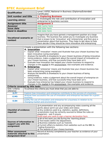 btec level 3 business assignment briefs