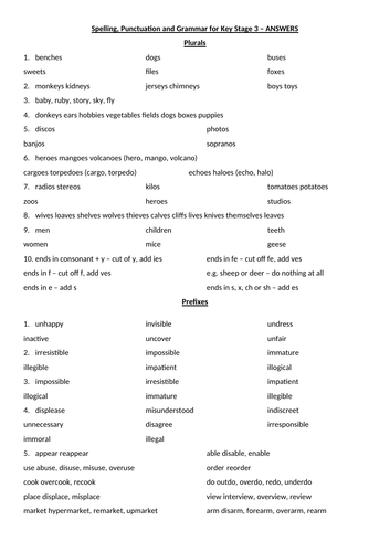 English Spag Worksheets Ks3