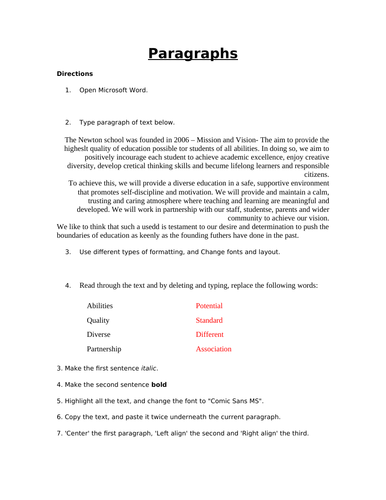 Microsoft word practical activities | Teaching Resources