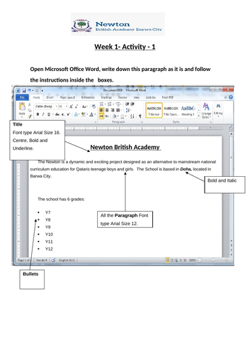 Microsoft word practical activities | Teaching Resources