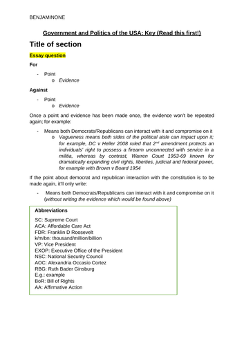 a level politics us constitution essay