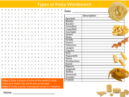 2 x Types of Pasta Wordsearch Sheet Starter Activity Keywords Cover ...