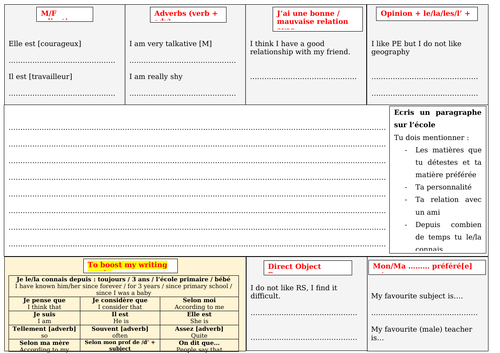 French - KS3 - writing - family - school - friends (Allez 1 unit 2)