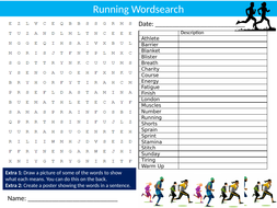 2 x Running Wordsearch Sheet Starter Activity Keywords Cover Homework