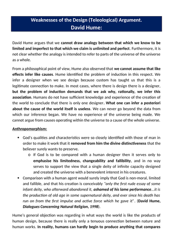 Strengths and Weaknesses of the Design Argument with focus on Hume