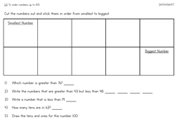 Y1 Place Value Ordering Numbers Up To 100 Cut and Stick ...