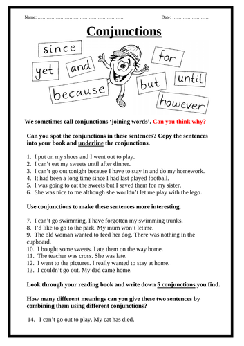 Conjunctions Worksheet | Teaching Resources