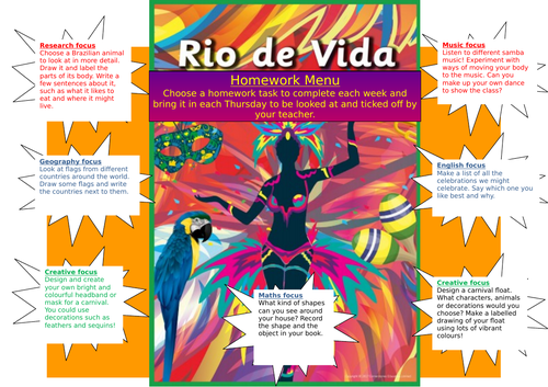 Rio De Vida homework grid Year 1 | Teaching Resources
