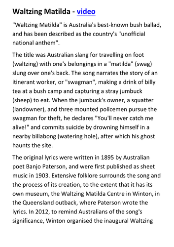 Waltzing Matilda Handout