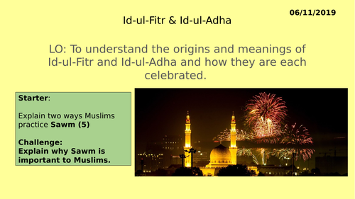 AQA GCSE RE RS - Islam Practices L6 Id-ul-Fitr & Id-ul-Adha festivals.