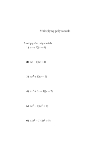 Multiplying polynomials worksheet (with solutions) | Teaching Resources