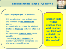 AQA Language Paper 1 Q3 Teaching Resources