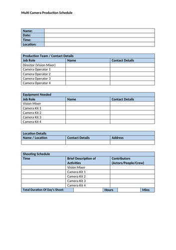 Film Making Pre-Production Documents (19 Documents/Forms) + 7 Multi ...