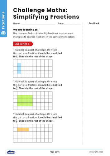 Simplifying Fractions: Y5 – Fractions – Maths Challenge | Teaching ...