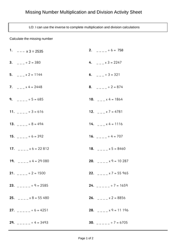 inverse operations multiplication and division teaching resources