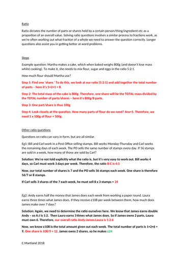 11+ Ratio Worksheet with Worked Examples | Teaching Resources