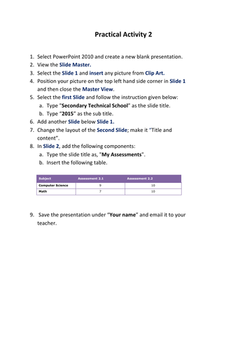 ms powerpoint practical assignment questions
