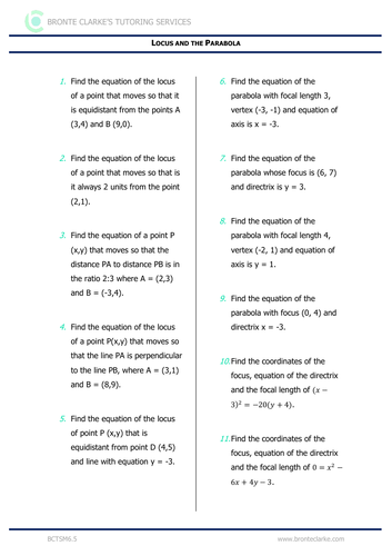 the locus definition of a parabola homework answers