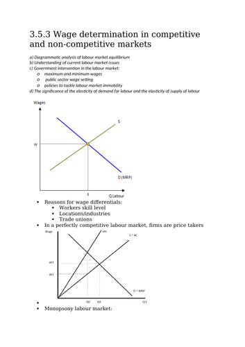 Edexcel A-level Economics Unit 3.5 Labour market | Teaching Resources