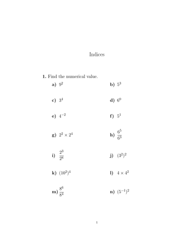 Indices worksheet no 8 (with solutions) | Teaching Resources