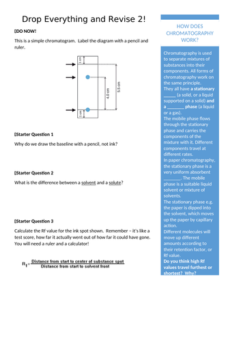 Chromatography - Drop Everything and Revise 2 | Teaching Resources