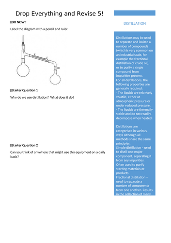 Distillation - Drop Everything and Revise 5 | Teaching Resources