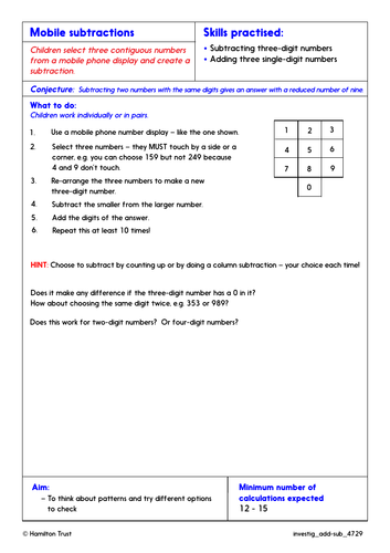 Expanded & compact column subtraction - Problem-Solving Investigations - Year 4