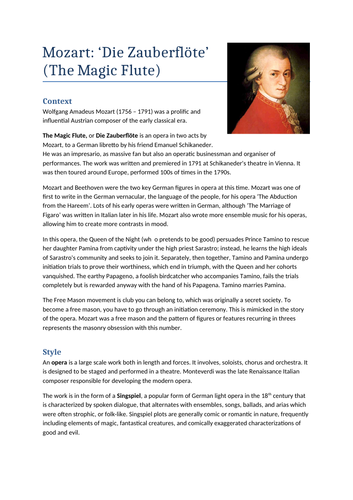 A Level Music: Mozart Opera Notes & Wider Listening