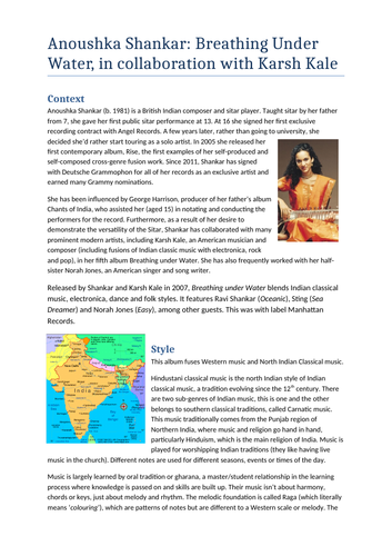 A Level Music: Anoushka Shankar Notes & Wider Listening