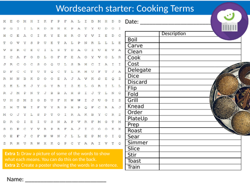 3 x Cooking Terms Wordsearch Sheet Starter Activity Keywords Cover ...