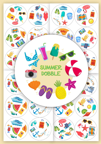 Summer Dobble Game | ESL Vocabulary Activity for Kids | Printable Spot It Cards