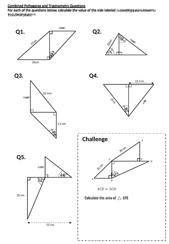 Combined Pythagoras and Trigonometry Questions  Teaching Resources