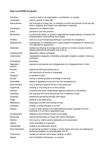 High Level Vocabulary Gcse