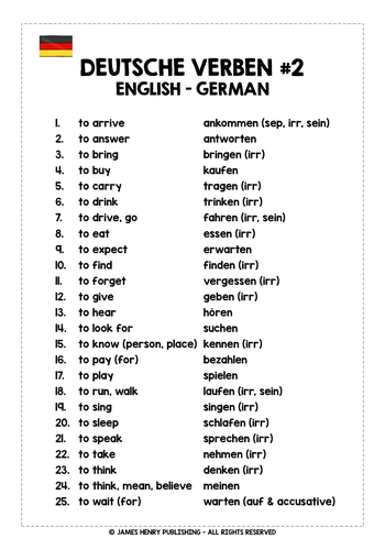 GERMAN VERBS LIST #2 | Teaching Resources