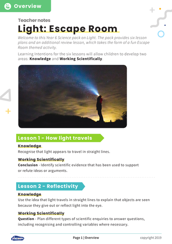 year 6 science topic light with worksheets and escape